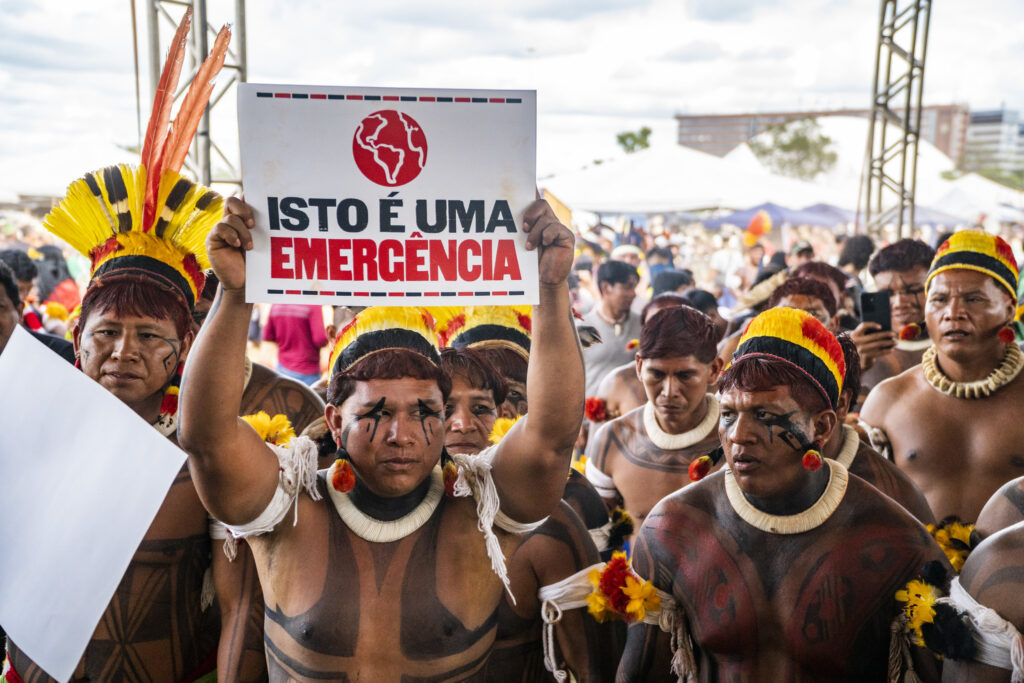 "This is an emergency." Indigenous peoples rallying in Brasilia, the capital city of Brazil, in April 2023.