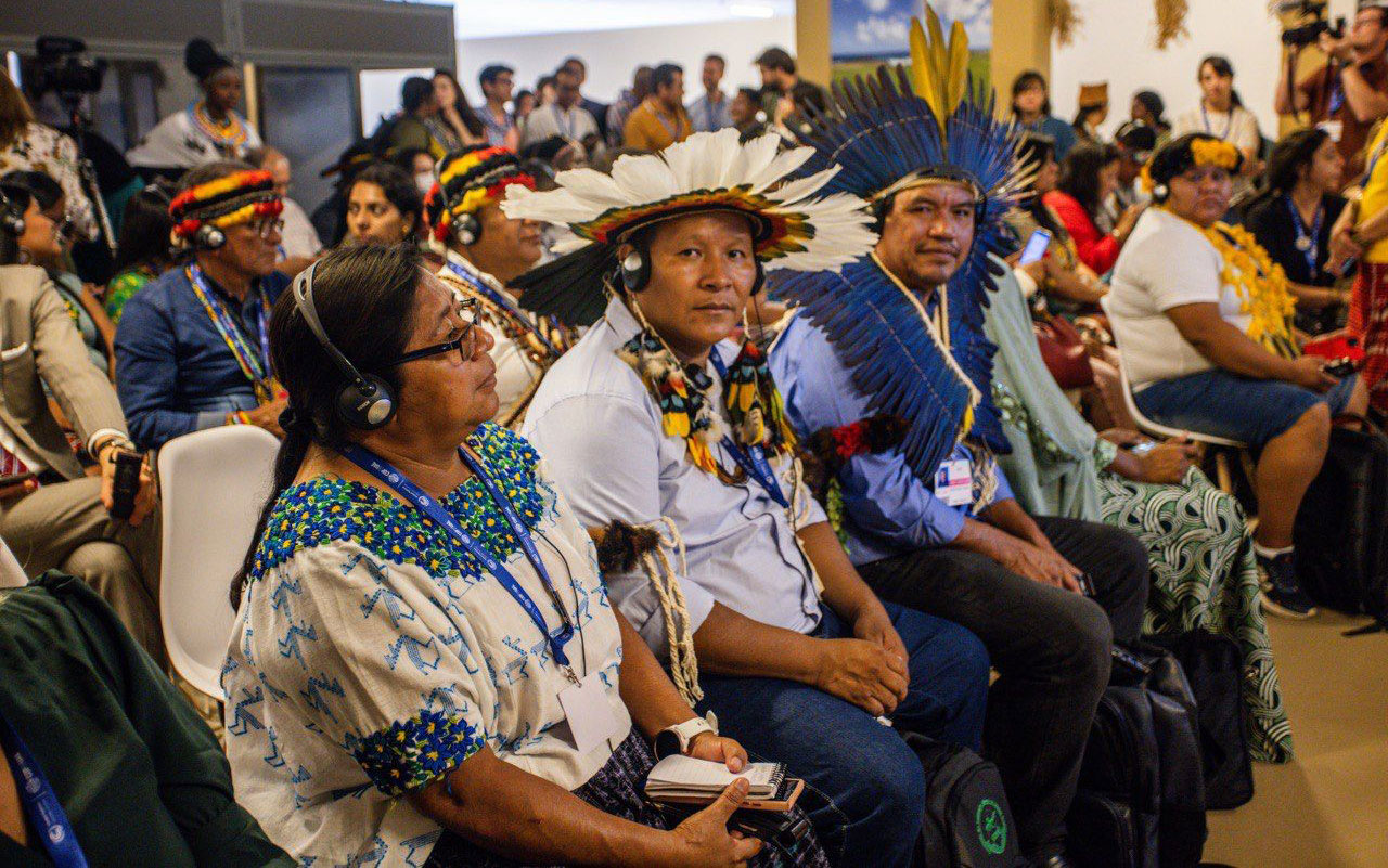 Indigenous leaders at the official opening of the Indigenous Pavilion at COP28. 