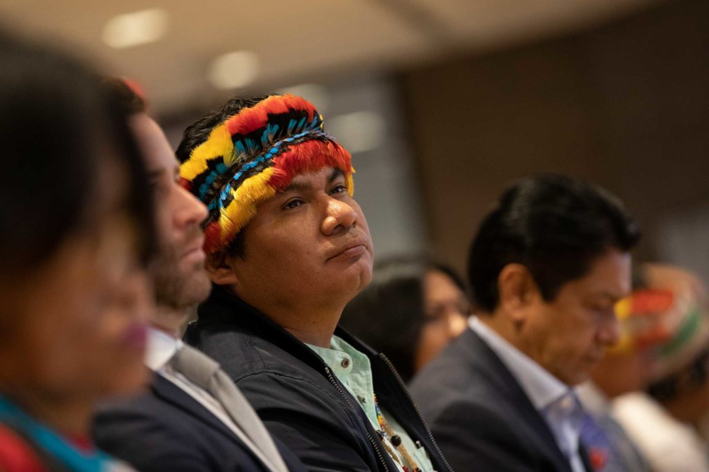 Tuntiak Katan, the GATC's first general coordinator, listens to a presentation on the Shandia platform launch.