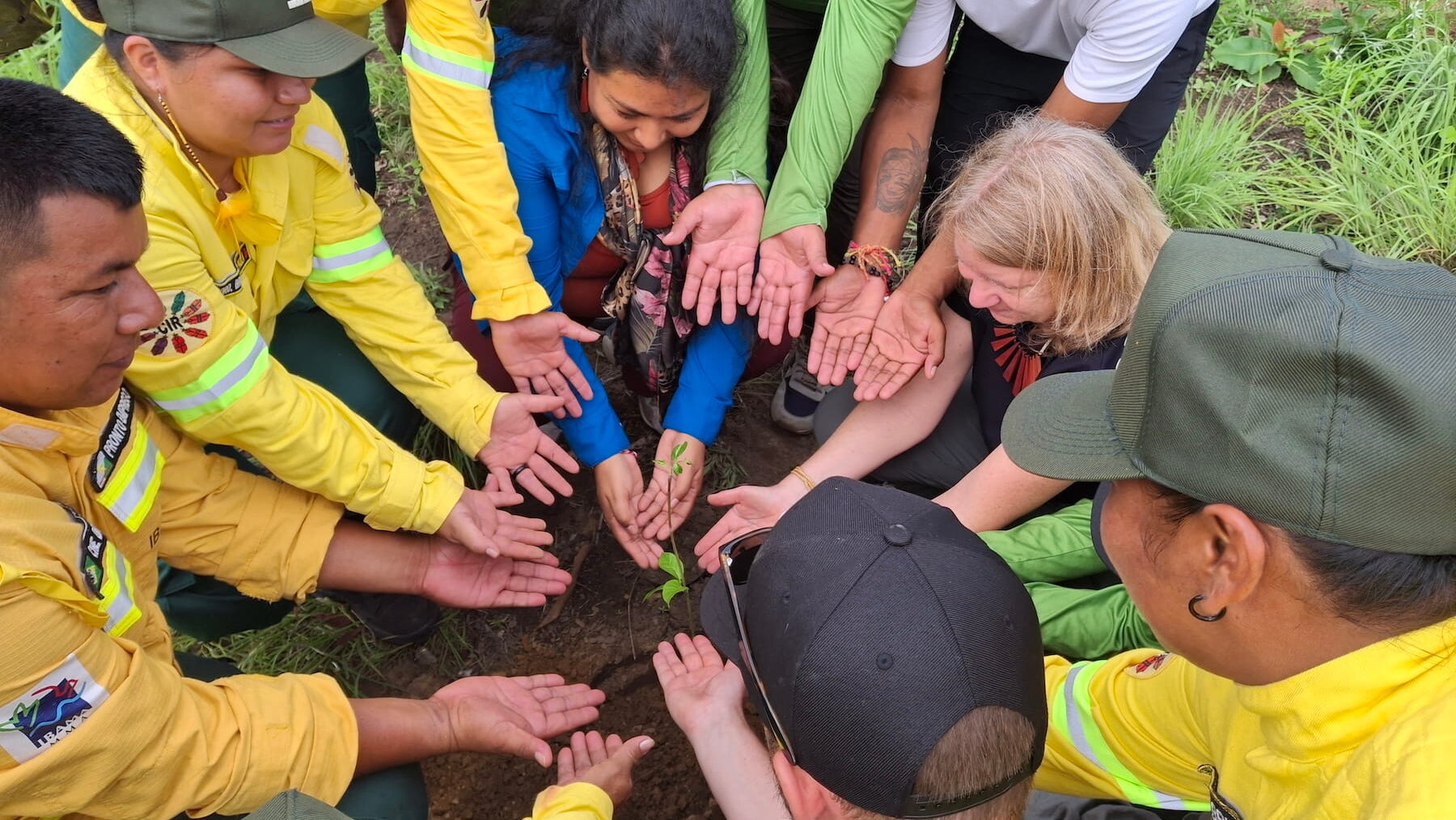 Learning to Live with Fire: Indigenous Organizations Gather in Brazil to Strengthen Climate Resilience Across the Amazon 2 At the fire brigade's center in Serra da Moça, CIR invited exchange participants to plant tree seedlings. Members of the RFUS team are seen here getting their hands dirty.