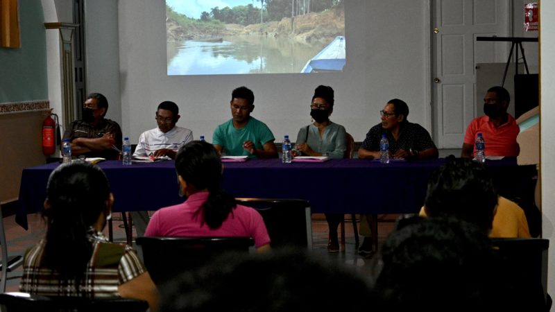 Indigenous leaders speak at a press conference in Guyana
