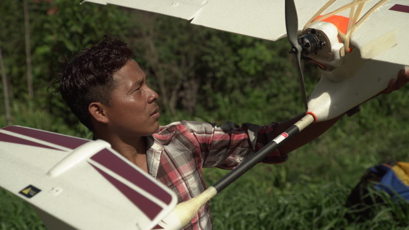 Wounaan activist Donald Negria, with a forest monitoring drone.